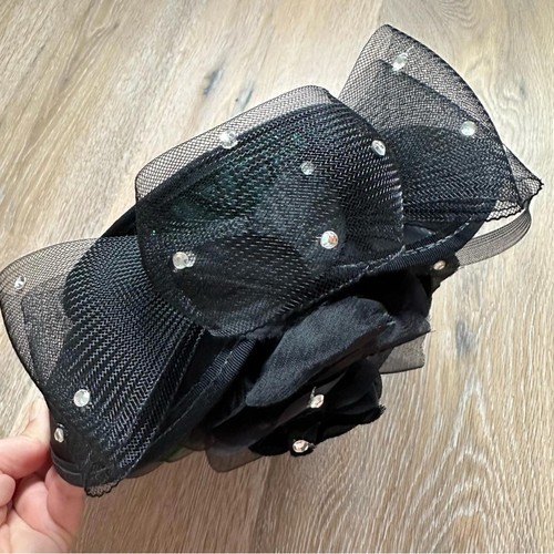 Vintage 80's Black Satin Green Lace Fascinator Hat - photo 5