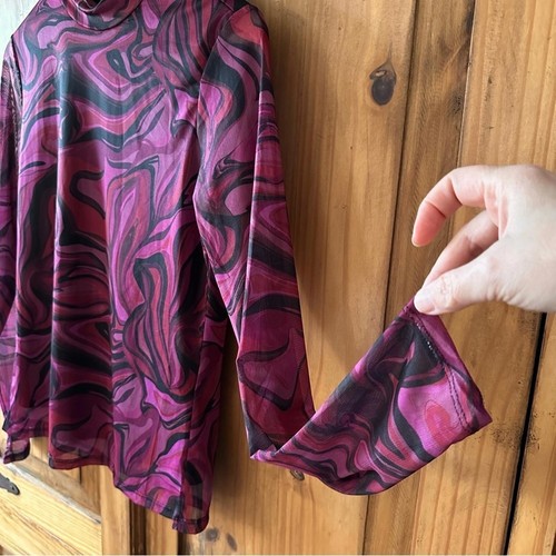 NWOT Suzy Shier Sheer Mock Neck Mod Psychedelic Top - Med - photo 2