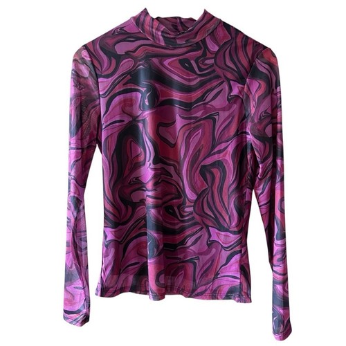 NWOT Suzy Shier Sheer Mock Neck Mod Psychedelic Top - Med - photo 3