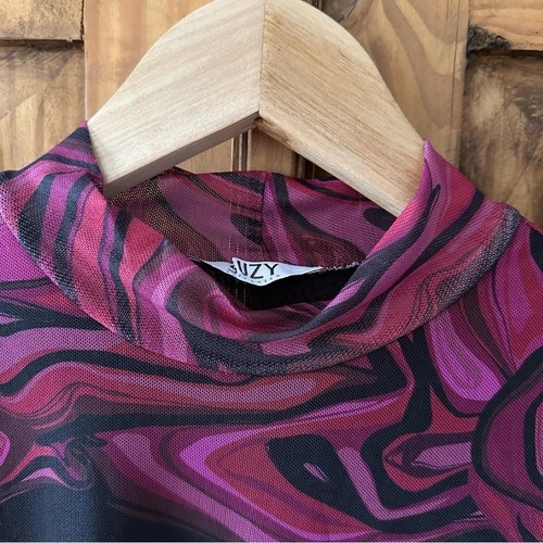 NWOT Suzy Shier Sheer Mock Neck Mod Psychedelic Top - Med - photo 5