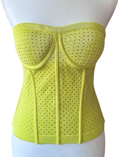 Sweetheart Bustier Knit Corset Top Neon Lime Green Gold Studs