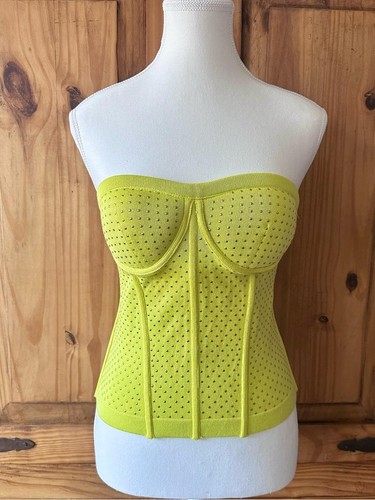 Sweetheart Bustier Knit Corset Top Neon Lime Green Gold Studs - photo 2