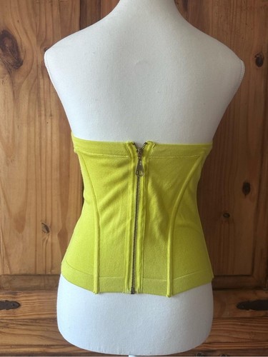 Sweetheart Bustier Knit Corset Top Neon Lime Green Gold Studs - photo 3