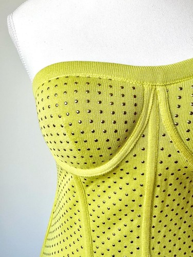 Sweetheart Bustier Knit Corset Top Neon Lime Green Gold Studs - photo 5