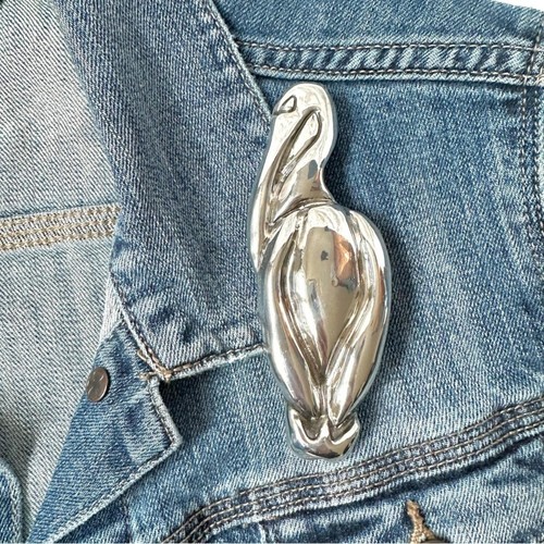Vintage 80s Sterling Silver 925 Pelican Stork Brooch - photo 4