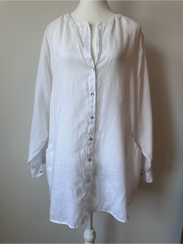 Sigrid Olsen 100% Linen White Button-Up Shirt w/ Pockets - 1X