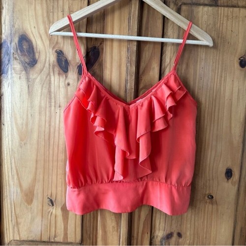 Vintage Y2K Tramp Ruffled Sleeveless Blouse Salmon Coral - M