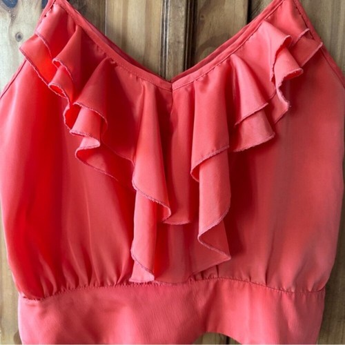 Vintage Y2K Tramp Ruffled Sleeveless Blouse Salmon Coral - M - photo 3