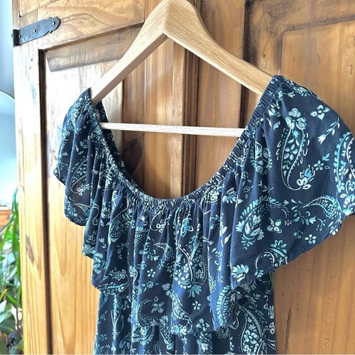 Blue Boho Paisley Off The Shoulder Flounce Neck Summer Dress - photo 3