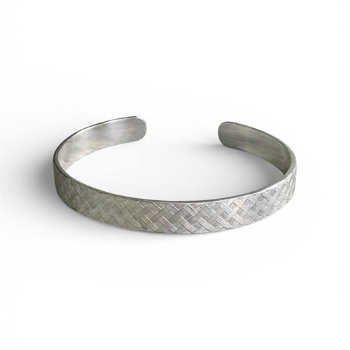 Brushed Sterling Silver Woven Tartan Plaid Cuff Bracelet - photo 2
