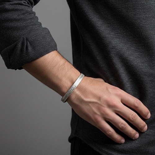Brushed Sterling Silver Woven Tartan Plaid Cuff Bracelet - photo 3