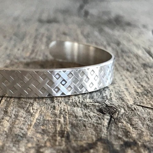 Brushed Sterling Silver Woven Tartan Plaid Cuff Bracelet - photo 4