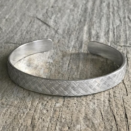 Brushed Sterling Silver Woven Tartan Plaid Cuff Bracelet - photo 5