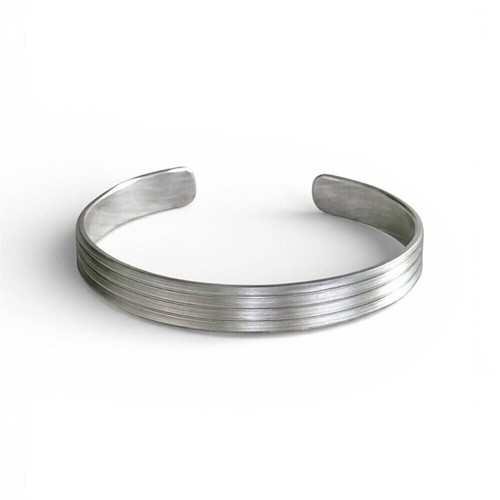 Brushed sterling silver linear pinstripe open cuff bangle bracel - photo 2