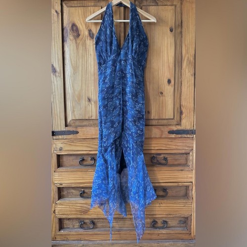SHKANK Vintage Y2K 90's Prom Dress Blue Fishtail Mermaid