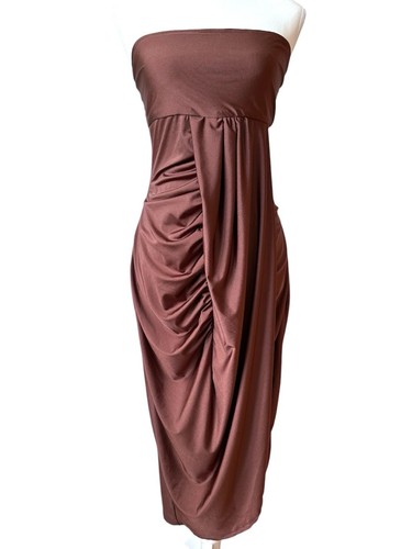 NWT Strapless Ruched Midi Dress Chocolate Brown - Size L