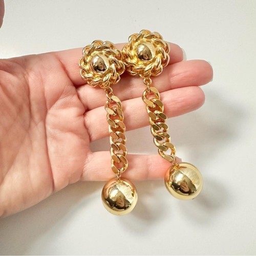 Vintage Ben-Amun Signed Gold Chain Long Dangle Clip-On Earrings