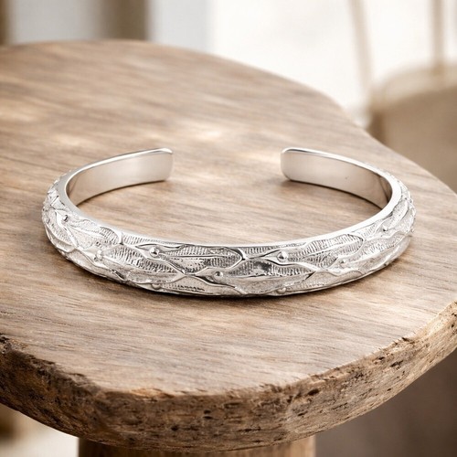 Shiny 925 Sterling Silver Reptilian Open Cuff Bangle Bracelet