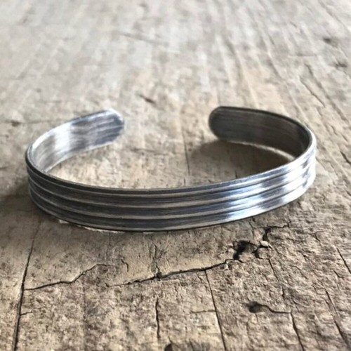 Sterling Silver Pinstripe Open Cuff Bangle Bracelet