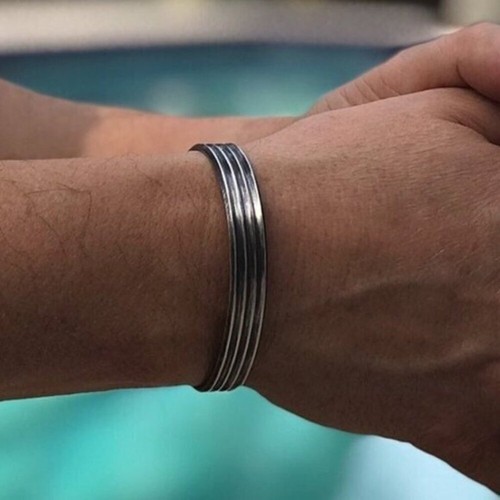 Sterling Silver Pinstripe Open Cuff Bangle Bracelet - photo 2