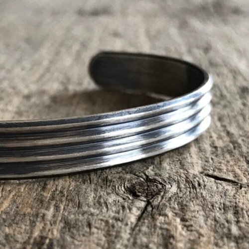Sterling Silver Pinstripe Open Cuff Bangle Bracelet - photo 3