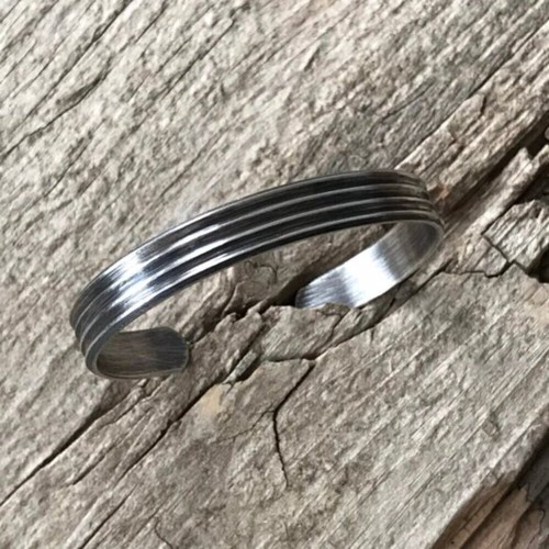 Sterling Silver Pinstripe Open Cuff Bangle Bracelet - photo 4