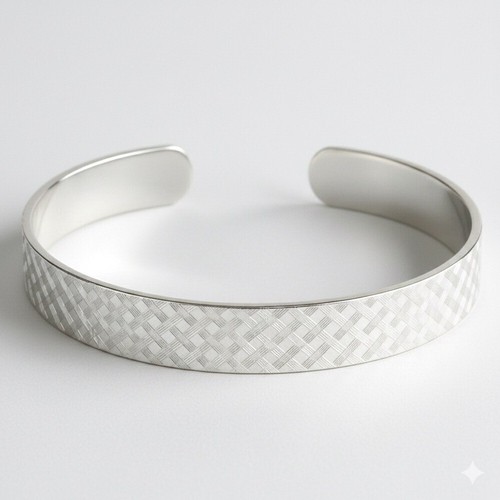 Shiny Sterling Silver Plaid Tartan Open Cuff Bangle - photo 2