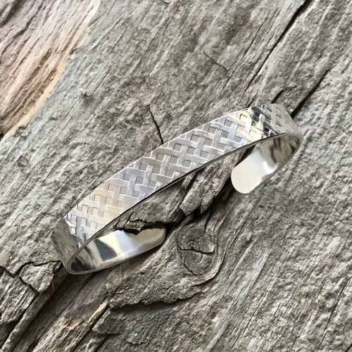 Shiny Sterling Silver Plaid Tartan Open Cuff Bangle - photo 3