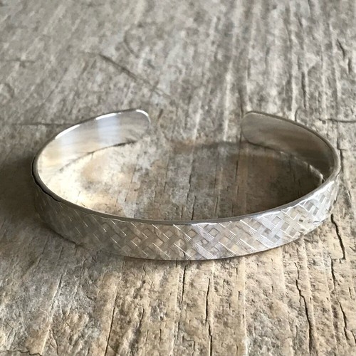 Shiny Sterling Silver Plaid Tartan Open Cuff Bangle - photo 5