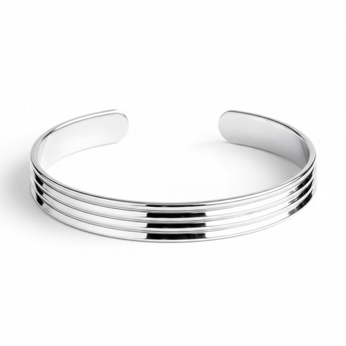 Shiny Sterling Silver Pinstripe Open Cuff Bangle Handmade - photo 2