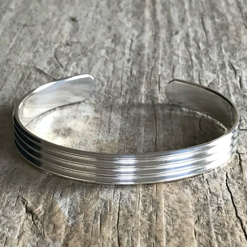 Shiny Sterling Silver Pinstripe Open Cuff Bangle Handmade - photo 4