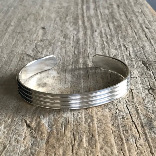 Shiny Sterling Silver Pinstripe Open Cuff Bangle Handmade - photo 5