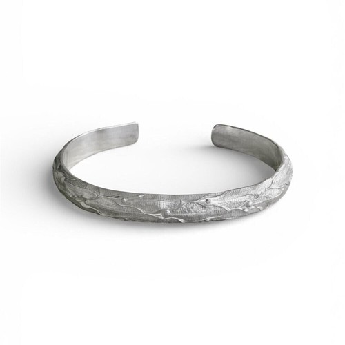 Brushed Sterling Silver Reptilian Skin Wide Cuff Bangle Bracelet - photo 2