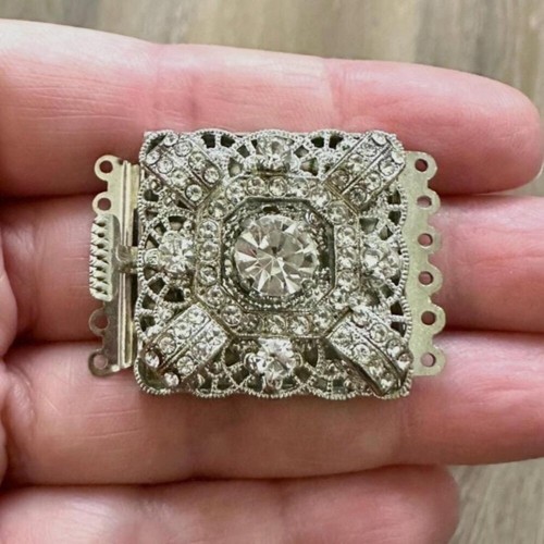 1pc Vintage Art Deco Crystal and Silvertone Clasp - 35x25mm