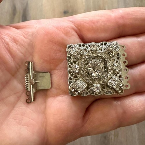 1pc Vintage Art Deco Crystal and Silvertone Clasp - 35x25mm - photo 3