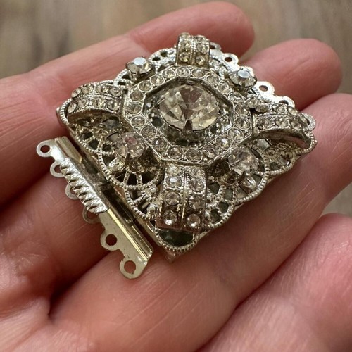 1pc Vintage Art Deco Crystal and Silvertone Clasp - 35x25mm - photo 5