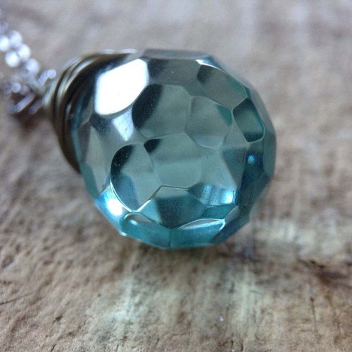 Aquamarine Blue March Birthstone Necklace Teardrop Charm - photo 3