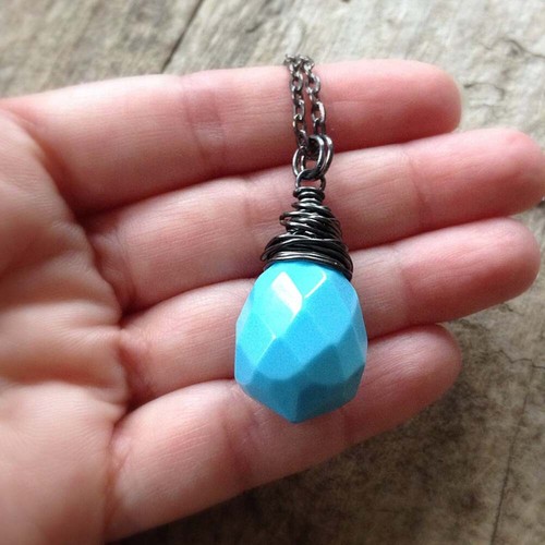 Turquoise December Birthstone Necklace Wire Wrap Teardrop - photo 2