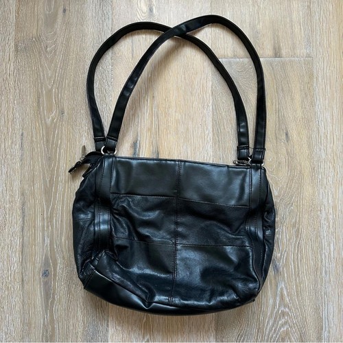 Vintage 90's Genuine Leather Black Patchwork Shoulder Bag