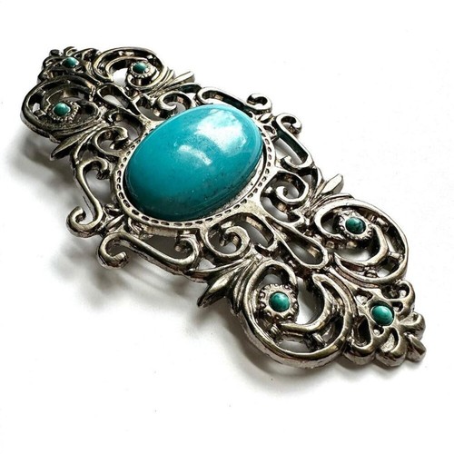 Vintage Filigree Belt Buckle with Faux Turquoise - photo 2