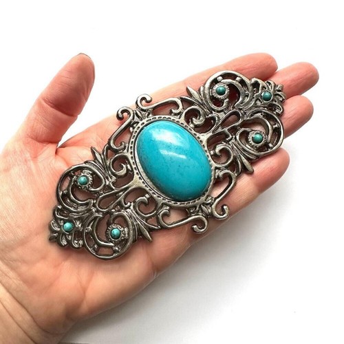 Vintage Filigree Belt Buckle with Faux Turquoise - photo 4