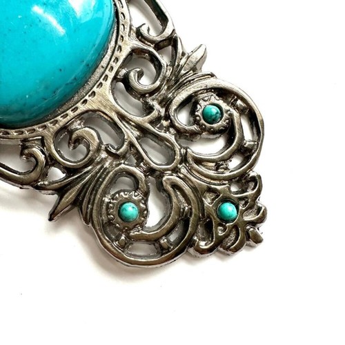Vintage Filigree Belt Buckle with Faux Turquoise - photo 5