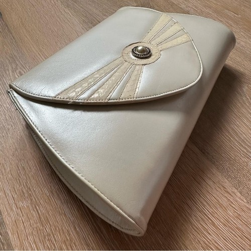 Vintage 80's Pearl Cream Clutch Envelope Purse Formal Bridal - photo 2