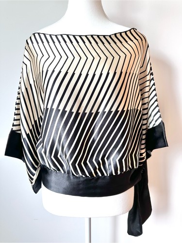 Seduction Abstract Stripes Colorblock Off-Shoulder Blouse - M
