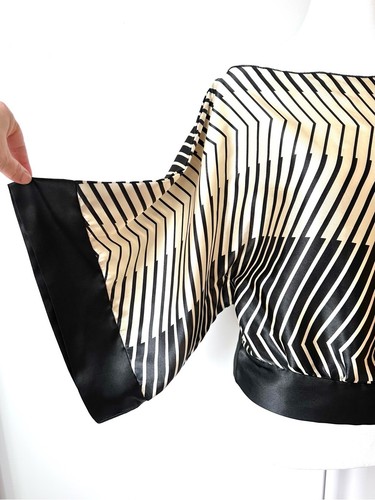 Seduction Abstract Stripes Colorblock Off-Shoulder Blouse - M - photo 2