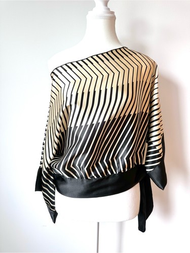 Seduction Abstract Stripes Colorblock Off-Shoulder Blouse - M - photo 3