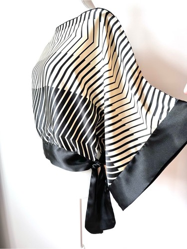 Seduction Abstract Stripes Colorblock Off-Shoulder Blouse - M - photo 4