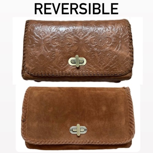 Reversible Vegan Leather Cognac Embossed Crossbody Bag