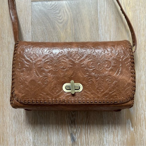 Reversible Vegan Leather Cognac Embossed Crossbody Bag - photo 2