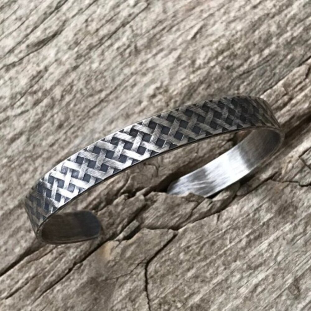 Solid Sterling Silver Plaid Tartan Open Cuff Bangle Bracelet - photo 4